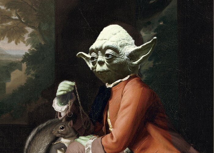 Yoda Greeting Card featuring the painting Yoda Star Wars Antique Vintage Painting by Tony Rubino