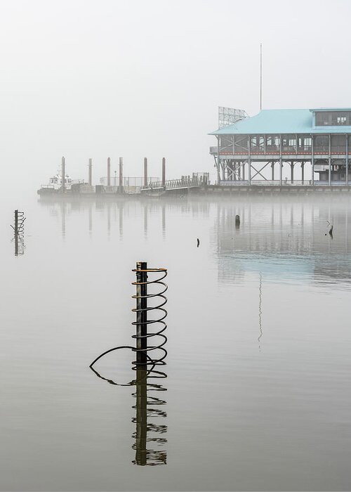 Hudson River Greeting Card featuring the photograph Yonkers Pier in Thick Fog by Kevin Suttlehan