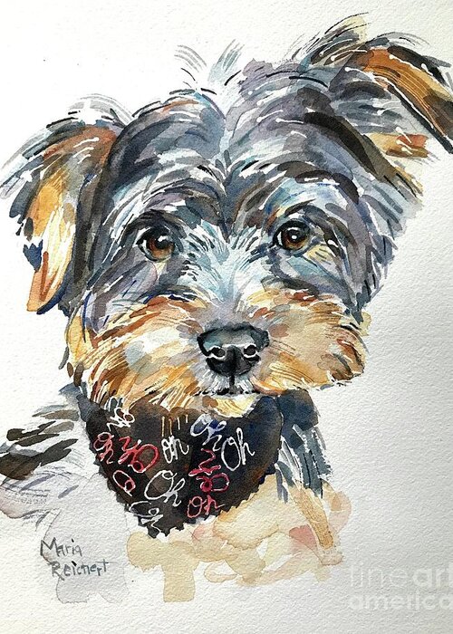 Yorkie Greeting Card featuring the painting Yorkie by Maria Reichert