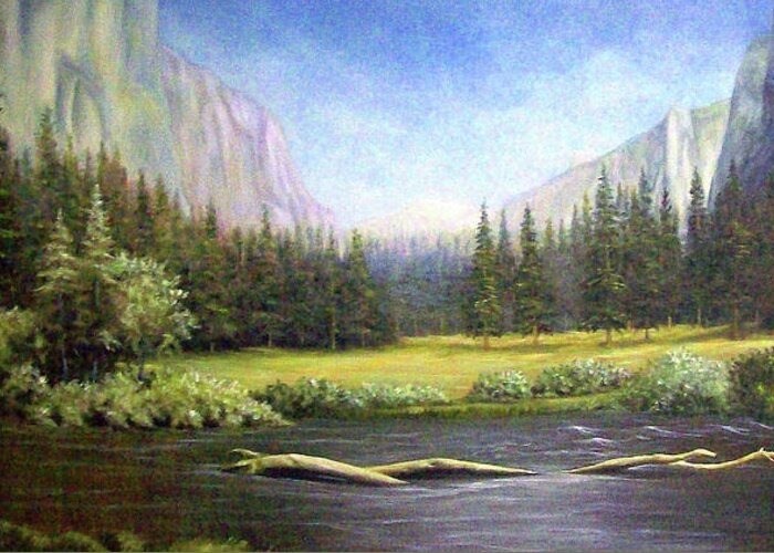 Park Greeting Card featuring the painting Yosemite by Loxi Sibley