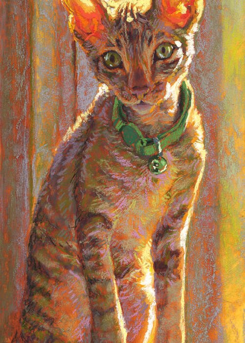 Cat Greeting Card featuring the pastel Young Mewler at the Window by Rita Kirkman