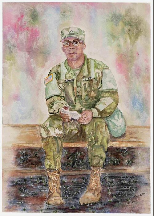 Soldier Greeting Card featuring the painting You've Got This by Barbara F Johnson