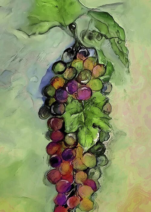 Watercolor Greeting Card featuring the mixed media Yummy Grapes With Leaves by Lisa Kaiser