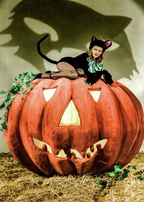 Vintagevip_bnw Greeting Card featuring the photograph Yvonne de Carlo and Halloween time by Franchi Torres