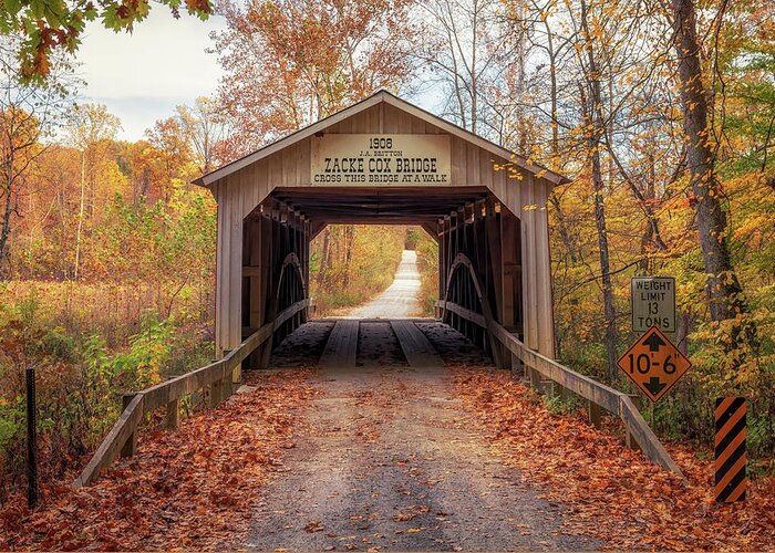 Parke County Greeting Card featuring the photograph Zacke Cox Covered Bridge in Autumn by Susan Rissi Tregoning