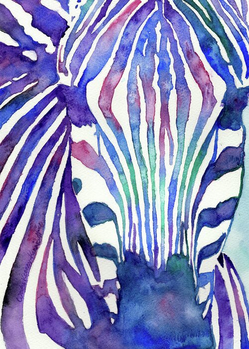 Zebra Greeting Card featuring the painting Zebra in Blue by Wendy Keeney-Kennicutt