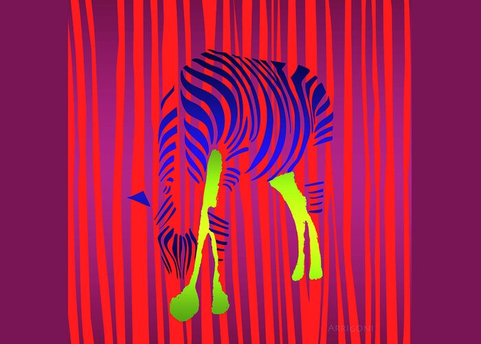 Zebra Greeting Card featuring the painting Zebra-square by David Arrigoni