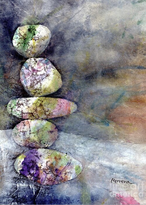 Cairn Greeting Card featuring the painting Zen Balance-White by Hailey E Herrera