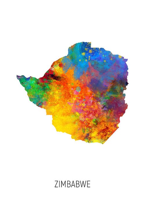 Zimbabwe Greeting Card featuring the digital art Zimbabwe Watercolor Map by Michael Tompsett