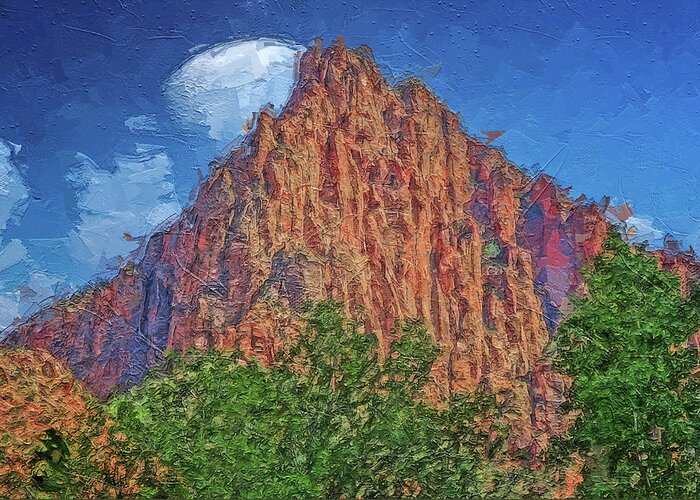 Zion Moonrise Painting Greeting Card featuring the painting Zion Moonrise Painting by Dan Sproul