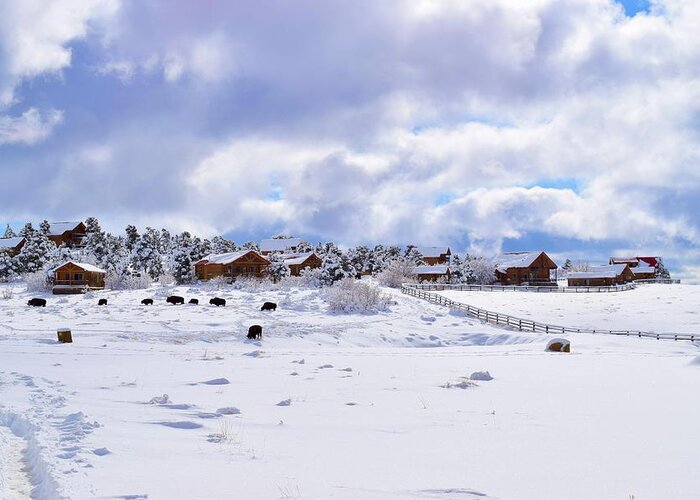 Zion Greeting Card featuring the photograph Snow Farmhouse Zion by Bnte Creations
