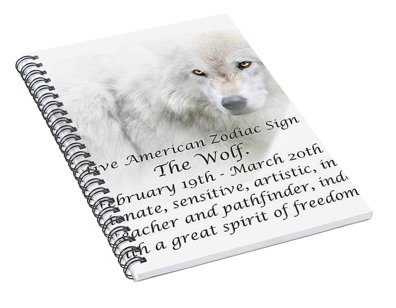 Native American Zodiac Sign Of The Wolf Spiral Notebook For Sale By