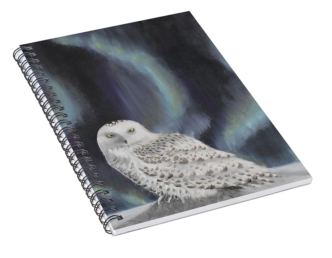Snowy Owl And Aurora Borealis Spiral Notebook for Sale by Marta Kazmierska