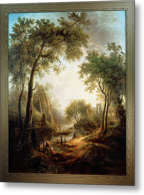 Summer Landscape Metal Print featuring the painting Summer Landscape with Water and Tall Trees by Elias Martin by Rolando Burbon