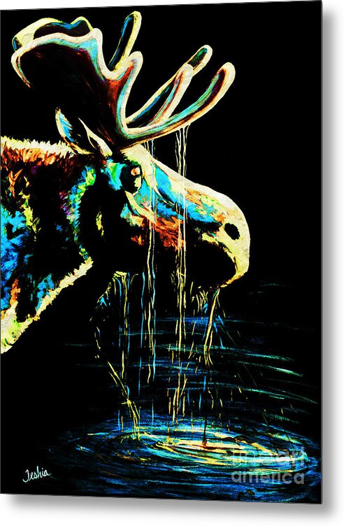 Moose Metal Print featuring the painting Midnight Moose Drool by Teshia Art