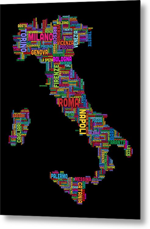 Italy Map Metal Print featuring the digital art Text Map of Italy Map by Michael Tompsett