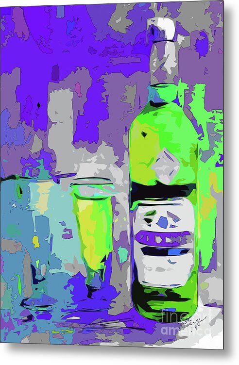 Abstract Metal Print featuring the mixed media Abstract Bottle Absinthe Modern Art by Ginette Callaway