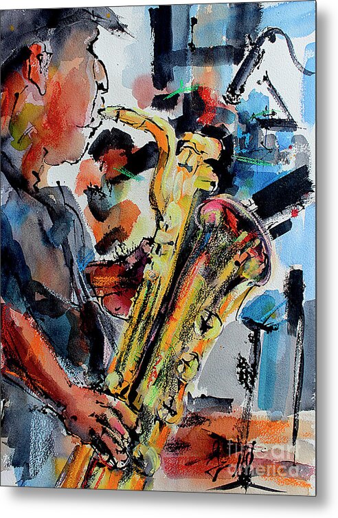Music Metal Print featuring the painting Baritone Saxophone Mixed Media Music Art by Ginette Callaway