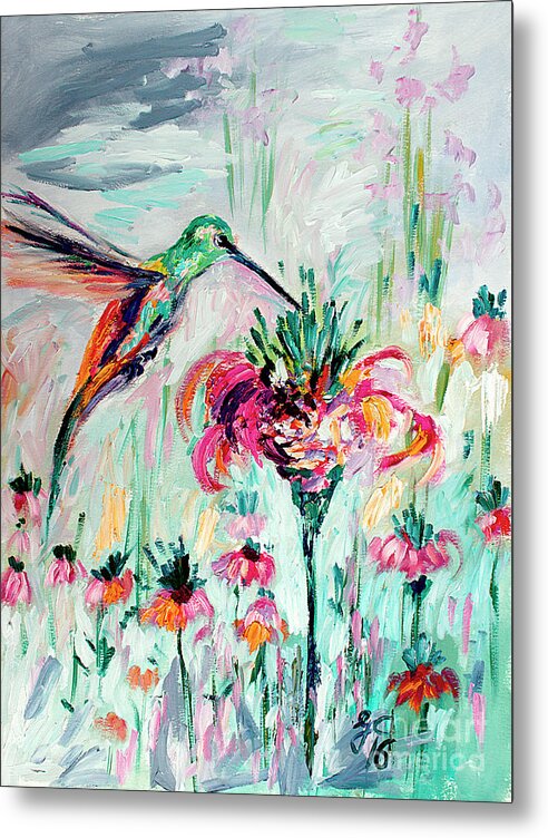 Birds Metal Print featuring the painting Hummingbird Modern Impressionist Oil Painting by Ginette Callaway