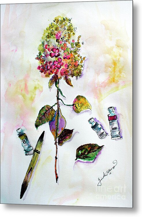Still Life Metal Print featuring the painting Hydrangea Still Life with Objects by Ginette Callaway