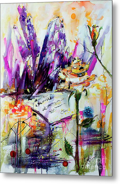 Abstract Metal Print featuring the painting Yellow Rose for Friendship Travel Log 07 by Ginette Callaway