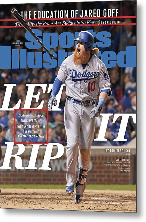 Magazine Cover Metal Print featuring the photograph Let It Rip 2017 World Series Preview Issue Sports Illustrated Cover by Sports Illustrated