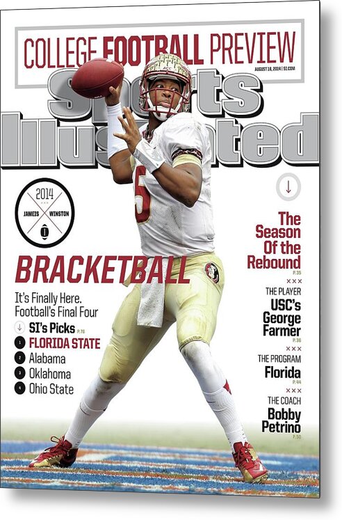 Magazine Cover Metal Print featuring the photograph Bracketball 2014 College Football Preview Issue Sports Illustrated Cover by Sports Illustrated