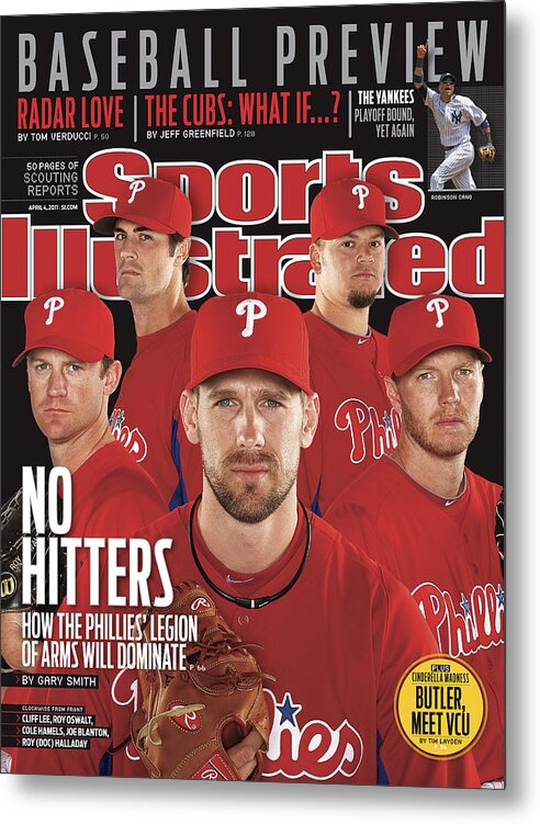 Clearwater Metal Print featuring the photograph Philladelphia Phillies Starting Five, 2011 Mlb Baseball Sports Illustrated Cover by Sports Illustrated