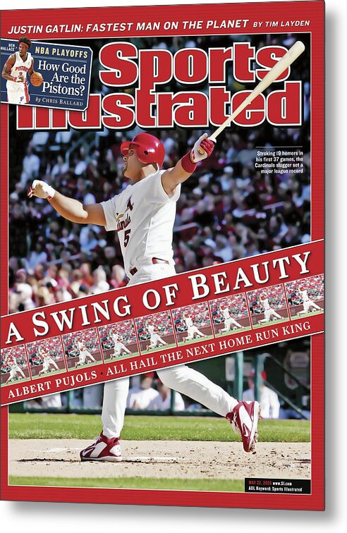 St. Louis Cardinals Metal Print featuring the photograph A Swing Of Beauty Albert Pujols, All Hail The Next Home Run Sports Illustrated Cover by Sports Illustrated