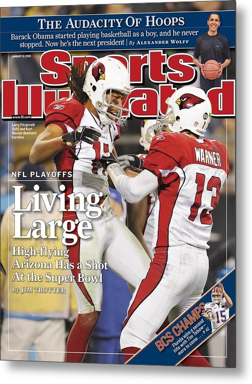 Larry Fitzgerald Metal Print featuring the photograph Arizona Cardinals Larry Fitzgerald, 2009 Nfc Divisional Sports Illustrated Cover by Sports Illustrated