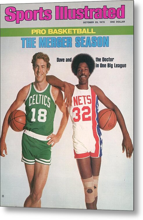 Magazine Cover Metal Print featuring the photograph Boston Celtics Dave Cowen And New York Nets Julius Erving Sports Illustrated Cover by Sports Illustrated