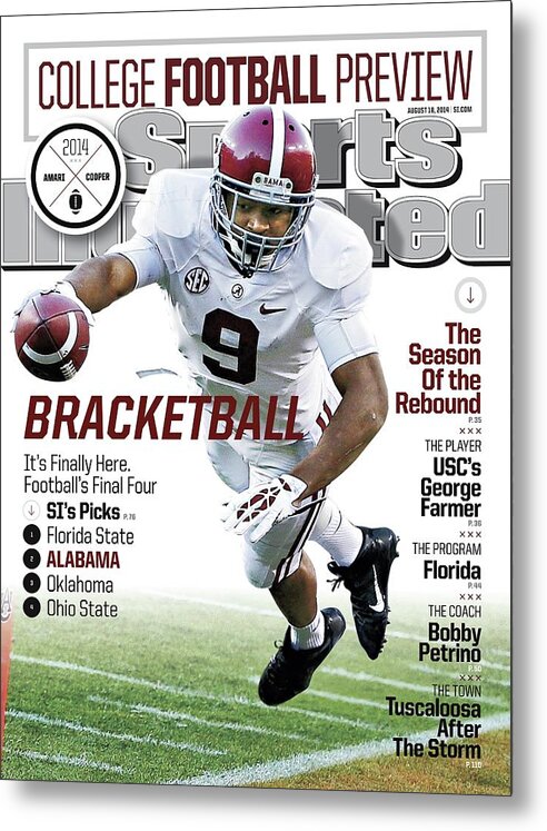 Magazine Cover Metal Print featuring the photograph Bracketball 2014 College Football Preview Issue Sports Illustrated Cover by Sports Illustrated