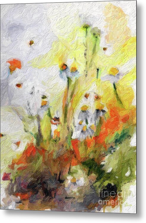 Flower Paintings Metal Print featuring the digital art Chamomile Flowers Digital Impressionism Art by Ginette Callaway