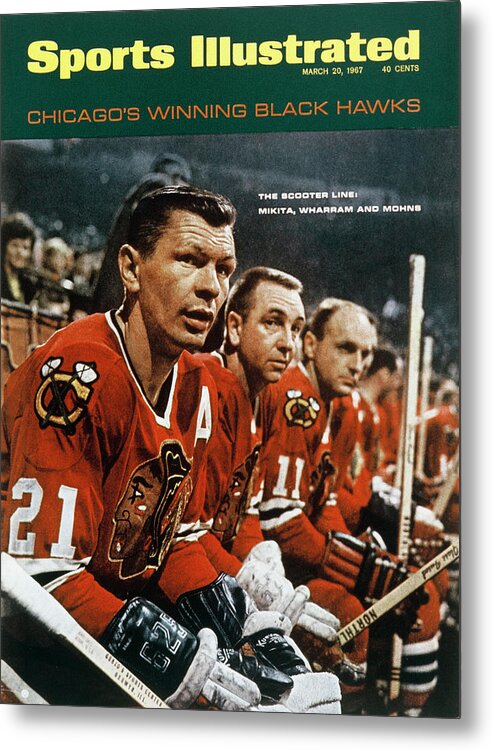 National Hockey League Metal Print featuring the photograph Chicago Blackhawks Stan Mikita, Kenny Wharram, And Doug Sports Illustrated Cover by Sports Illustrated