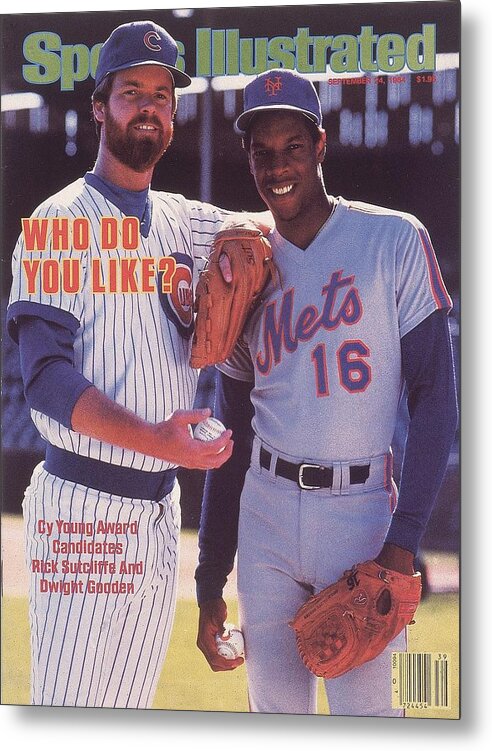 1980-1989 Metal Print featuring the photograph Chicago Cubs Rick Sutcliffe And New York Mets Dwight Gooden Sports Illustrated Cover by Sports Illustrated