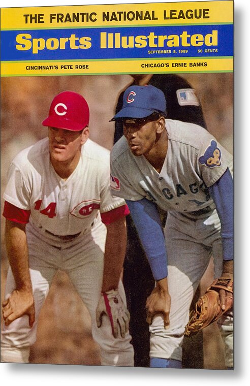Magazine Cover Metal Print featuring the photograph Cincinnati Reds Pete Rose And Chicago Cubs Ernie Banks Sports Illustrated Cover by Sports Illustrated