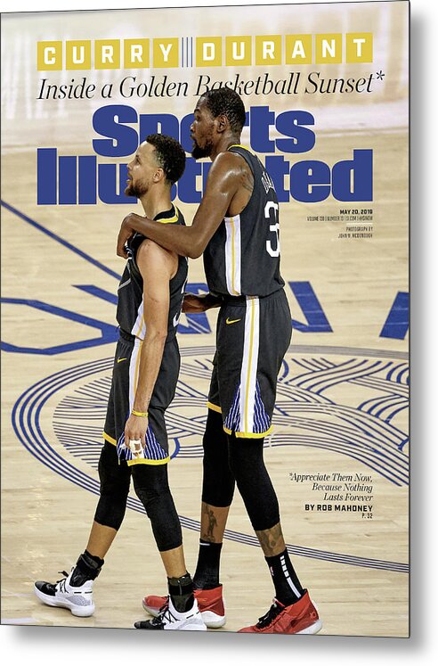 Magazine Cover Metal Print featuring the photograph Curry Durant Inside A Golden Basketball Sunset Sports Illustrated Cover by Sports Illustrated