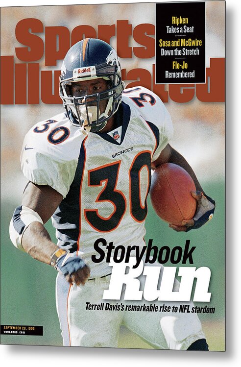 California Metal Print featuring the photograph Denver Broncos Terrell Davis... Sports Illustrated Cover by Sports Illustrated