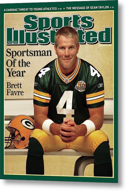 Magazine Cover Metal Print featuring the photograph Green Bay Packers Qb Brett Favre, 2007 Sportsman Of The Year Sports Illustrated Cover by Sports Illustrated