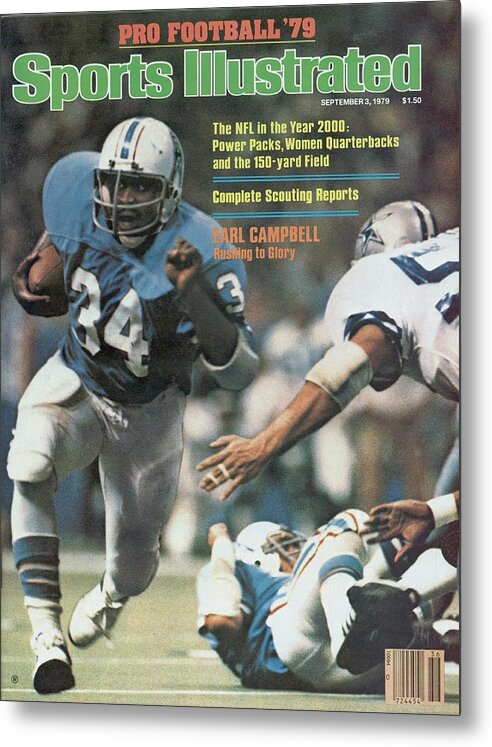 Magazine Cover Metal Print featuring the photograph Houston Oilers Earl Campbell... Sports Illustrated Cover by Sports Illustrated