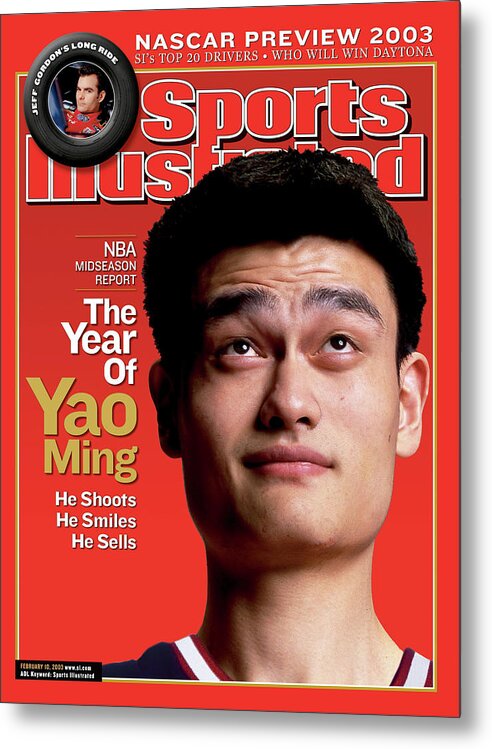 Magazine Cover Metal Print featuring the photograph Houston Rockets Yao Ming, 2003 Nba Midseason Report Sports Illustrated Cover by Sports Illustrated