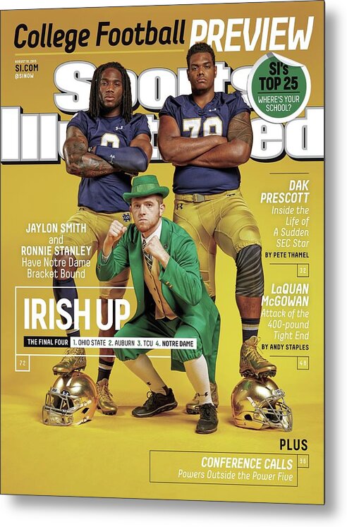Magazine Cover Metal Print featuring the photograph Irish Up 2015 College Football Preview Issue Sports Illustrated Cover by Sports Illustrated