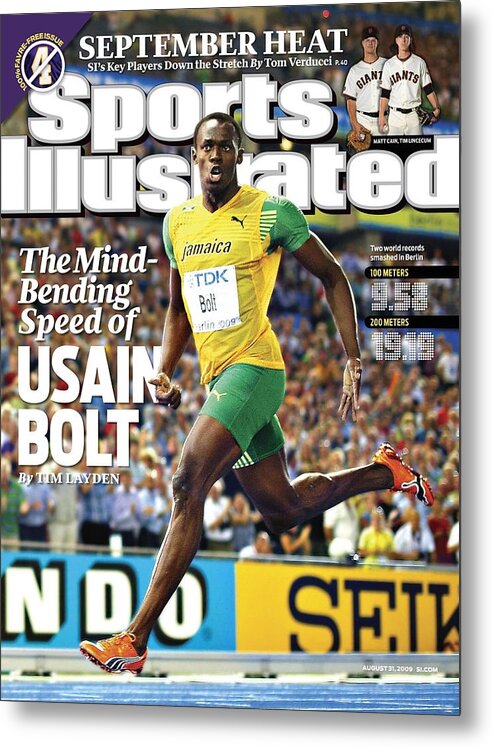 Magazine Cover Metal Print featuring the photograph Jamaica Usain Bolt, 2009 Iaaf World Championships In Sports Illustrated Cover by Sports Illustrated