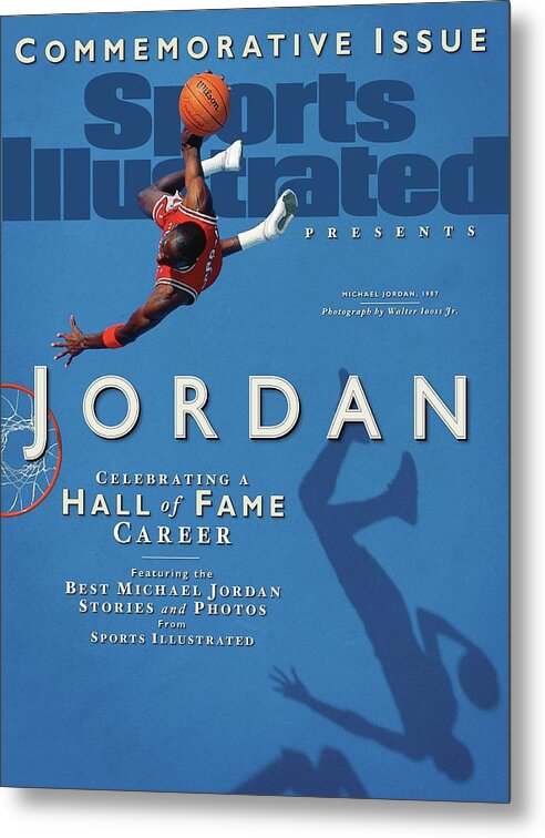 1980-1989 Metal Print featuring the photograph Jordan Celebrating A Hall Of Fame Career Sports Illustrated Cover by Sports Illustrated