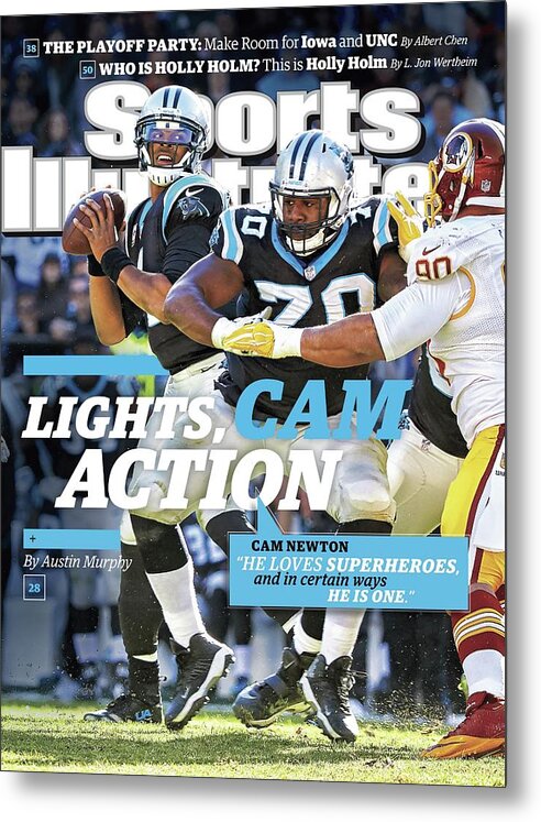 Magazine Cover Metal Print featuring the photograph Lights, Cam Action Cam Newton Sports Illustrated Cover by Sports Illustrated