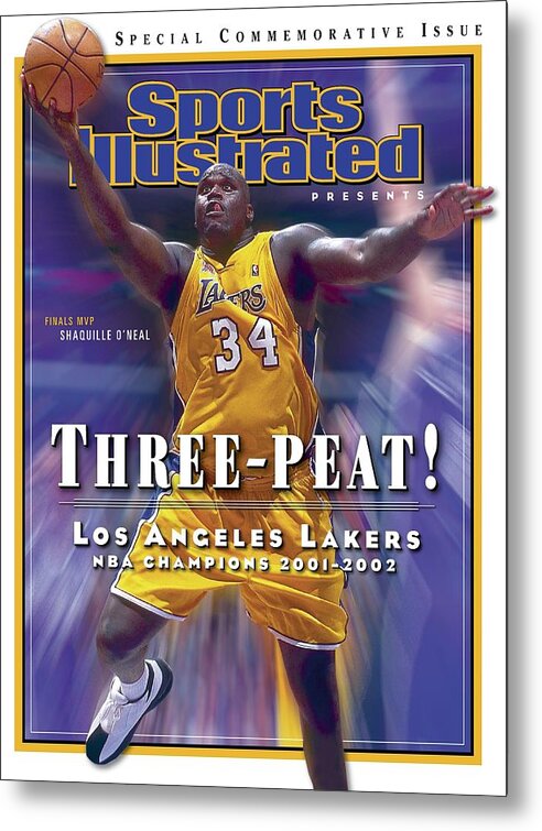 Magazine Cover Metal Print featuring the photograph Los Angeles Lakers Shaquille Oneal, 2001 - 2002 Nba Sports Illustrated Cover by Sports Illustrated