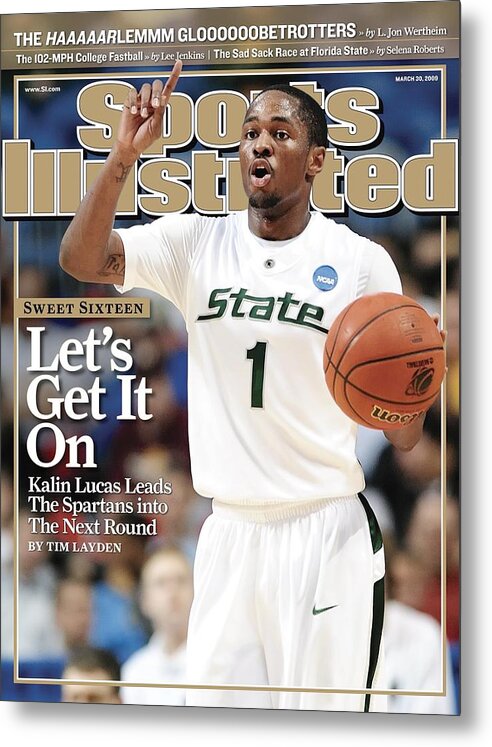 Hubert H. Humphrey Metrodome Metal Print featuring the photograph Michigan State University Kalin Lucas, 2009 Ncaa Midwest Sports Illustrated Cover by Sports Illustrated