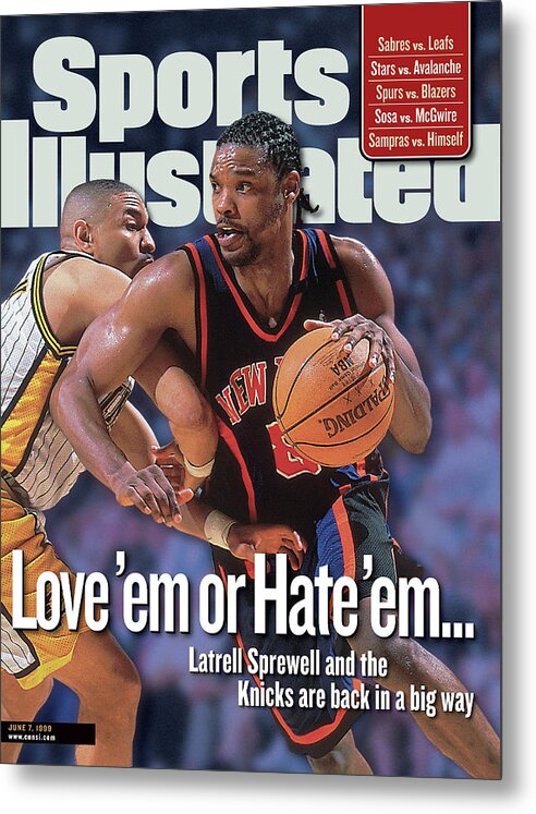 Playoffs Metal Print featuring the photograph New York Knicks Latrell Sprewell, 1999 Nba Eastern Sports Illustrated Cover by Sports Illustrated