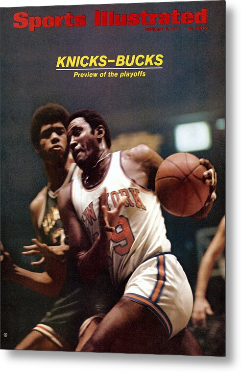 Willis Reed Metal Print featuring the photograph New York Knicks Willis Reed And Milwaukee Bucks Lew Alcindor Sports Illustrated Cover by Sports Illustrated