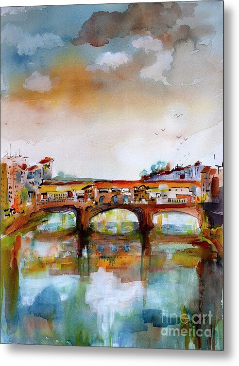 Florence Metal Print featuring the painting Ponte Vecchio Florence Italy Watercolors by Ginette Callaway